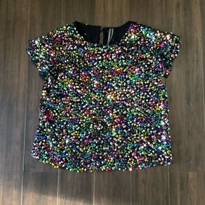 Anthropologie Size Small Pamela Sequined Multicolor Top Short Sleeve Pullover